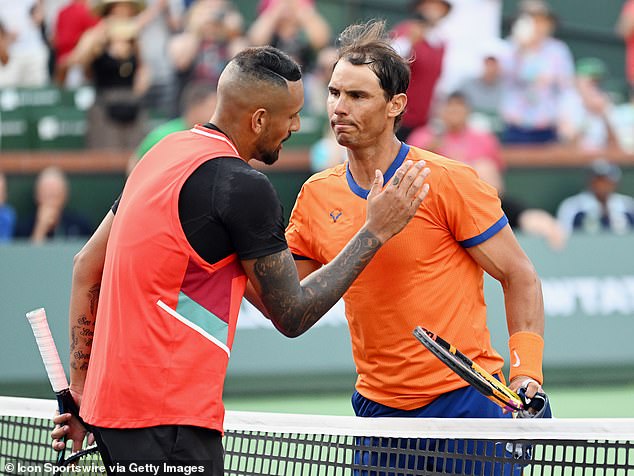 Nick Kyrgios, who lost to Nadal in an emotional match in July 2022, complained about him during a match at the Mexican Open in 2019 (both pictured)