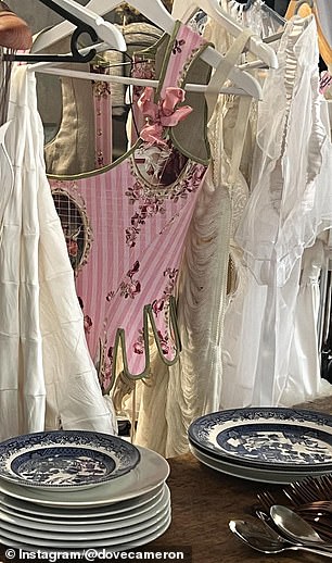 The Descendants actress shared a snapshot of a pink corset hanging on a table with fine china