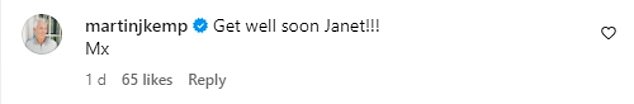 After Janet posted the hospital selfie to reassure fans, a host of famous friends took to the comments to send their well wishes, including her co-star Ruth Langsford.