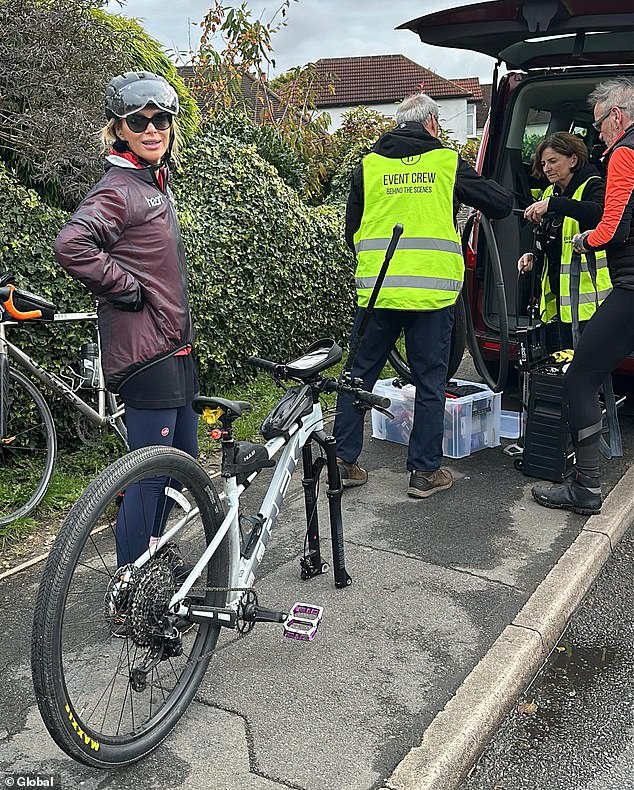 When the Heart FM Breakfast presenter arrived in Surrey she was forced to stop cycling after getting two punctured tyres.