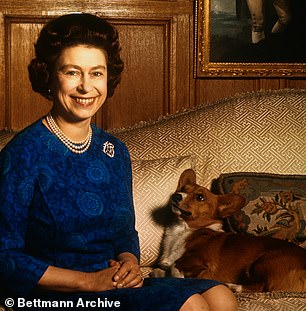 Incredible: she is the spitting image of the Queen herself (pictured above with the pets in 1970)