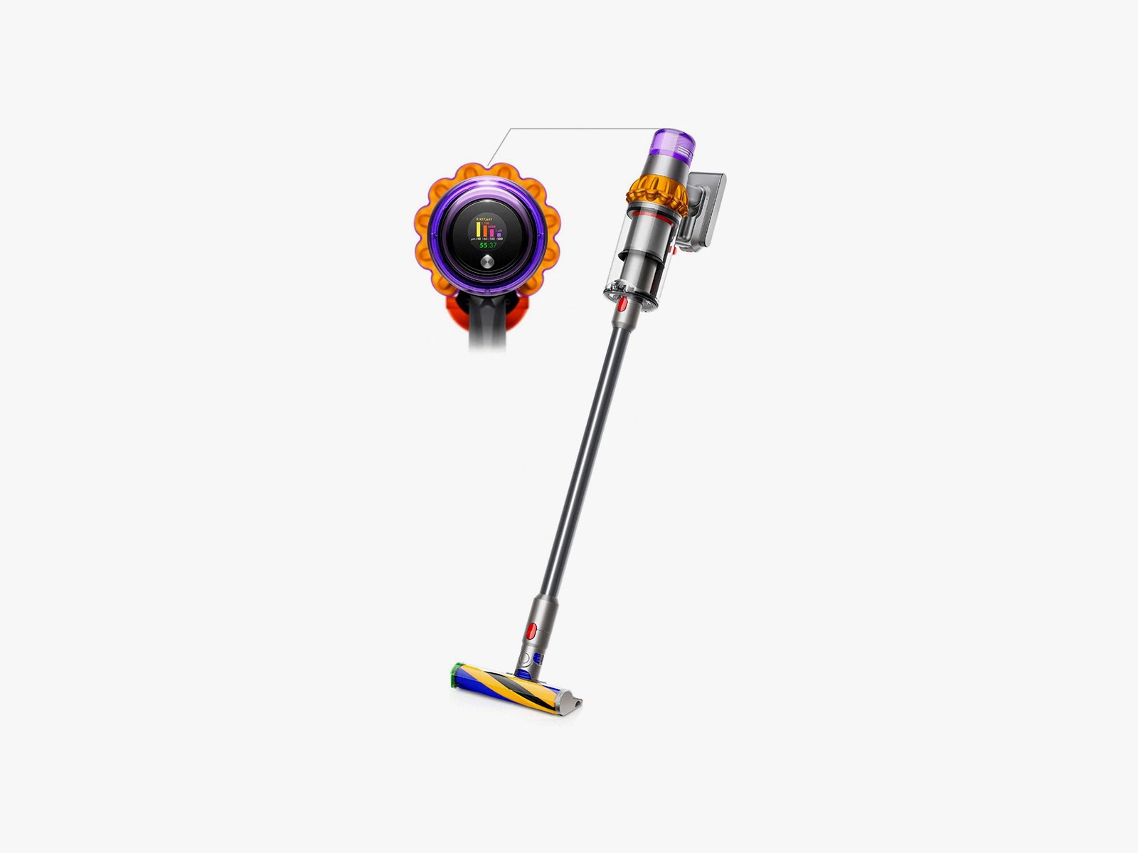 Dyson v15 vacuum cleaner with screen shown