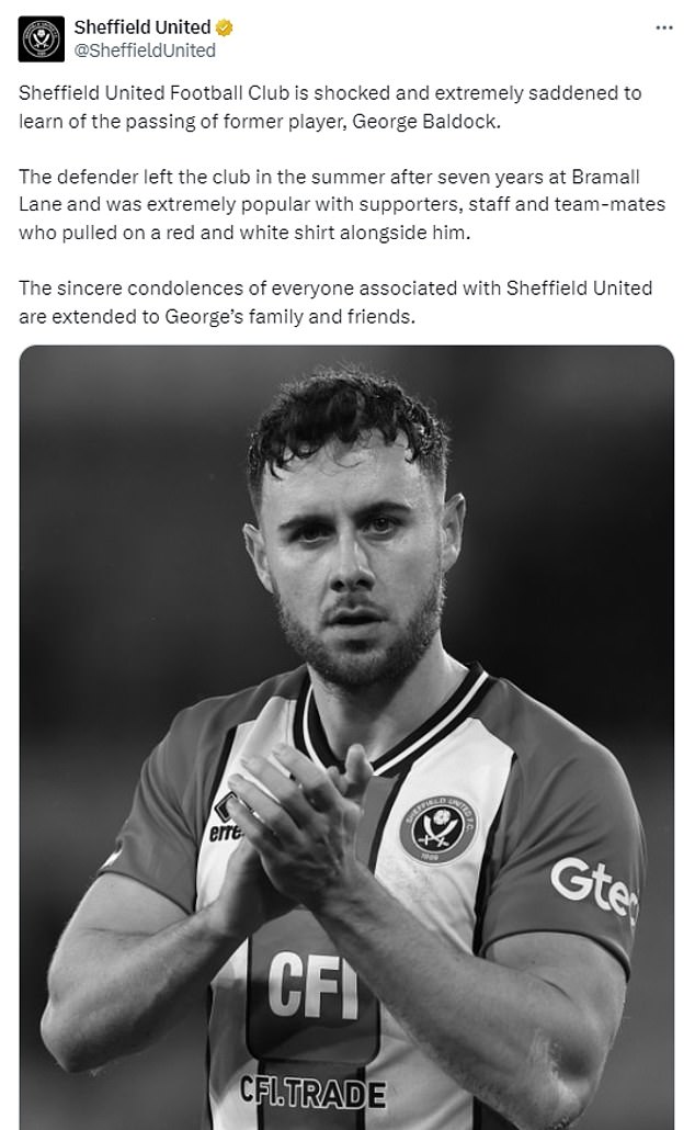 A heartbroken Sheffield United paid tribute to their former player on social media on Thursday.