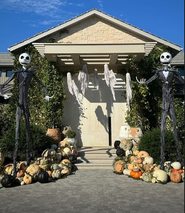 This is in stark contrast to older half-sister Khloe Kardashian's decorations at her Hidden Hills, California, mega-mansion, which had a Jack Skellington theme from the 1993 film The Nightmare Before Christmas.