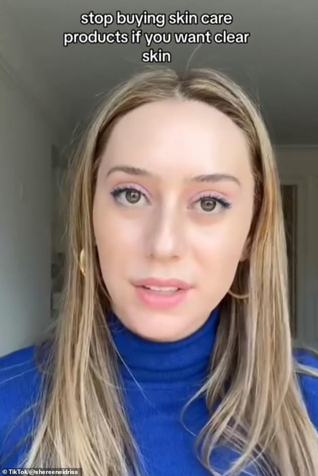 'Stop buying skincare products if you want clear skin,' Idriss began in the new video she posed for this week.