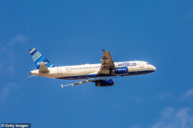 He complained about his $15 refund for a malfunctioning TV on a six-hour flight; An Airbus A320 for JetBlue appears over New York City in 2013.