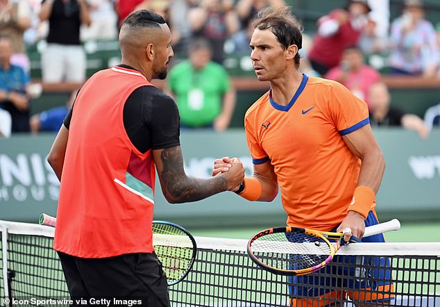 Nick Kyrgios and Rafael Nadal have had differences dating back more than a decade (pictured, at Indian Wells in 2022)