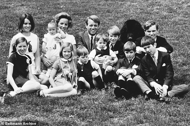 Ethel, Bobby and their 10 children posed for a family portrait. Rory, the eleventh child, was not born until her father was shot to death in Los Angeles in 1968.