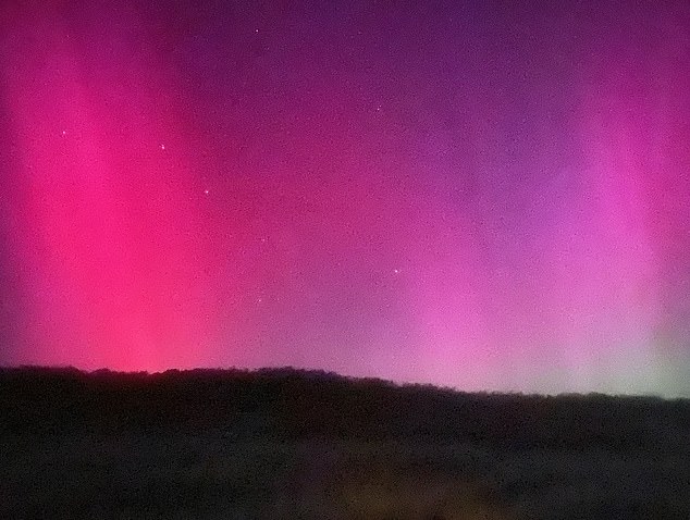 People in Salida, Colorado, were able to witness the pink and purple sky after the solar storm.