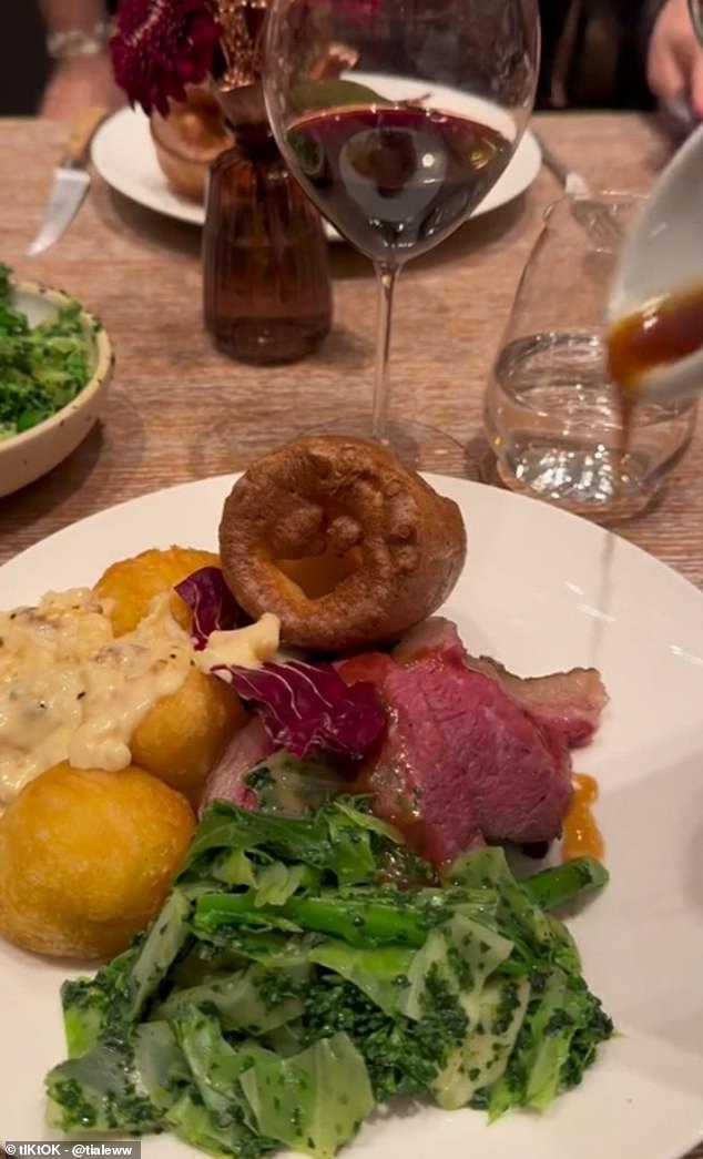 Another popular spot is The Dorchester, with dozens of videos showing enthusiastic customers tucking into their popular £65 roasts (pictured).