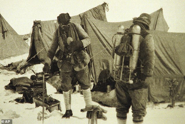 George Mallory is seen with Andrew Irvine at base camp in Nepal.