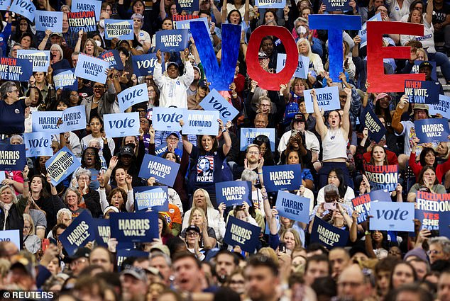 The crowd supporting former President Barack Obama gathered Thursday at Fitzgerald Field House on the University of Pittsburgh campus.