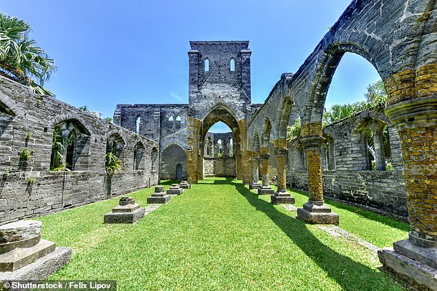 In St George, the oldest continuously inhabited English town in America, Katja visits the unfinished Gothic church (pictured)