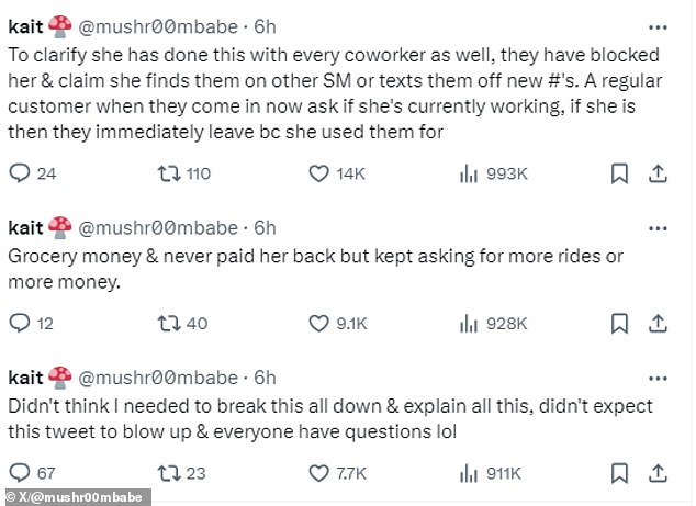 Her post racked up more than 3,000 comments, as shocked X users offered Kait advice on how best to handle the situation.