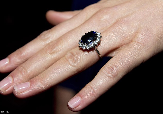 Kate Middleton's engagement ring is shown on the day of the engagement announcement in 2010