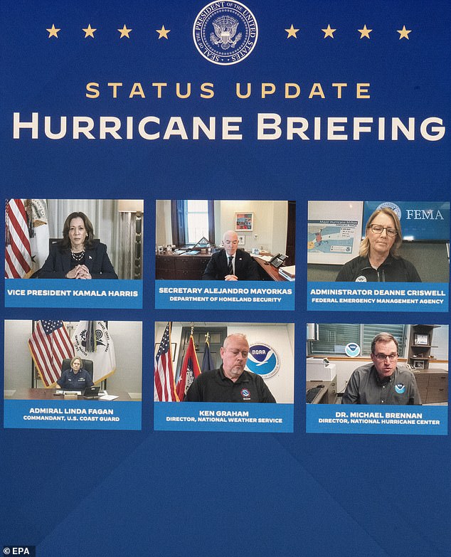 At a Hurricane Milton briefing, President Joe Biden forgot to call Vice President Kamala Harris (above left) during a conversation with federal officials.