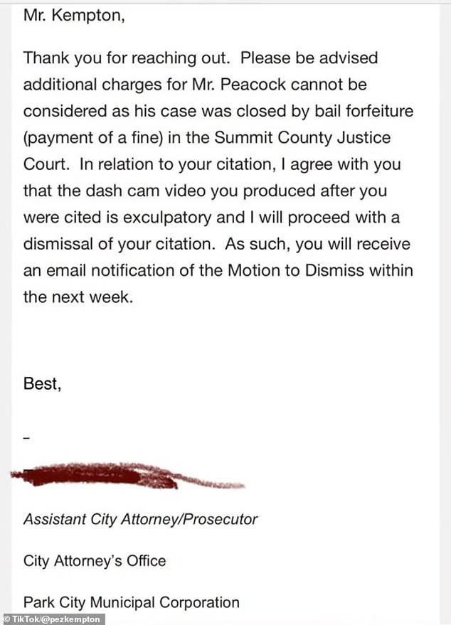 In a follow-up video, Kempton showed an email from Park City Deputy City Attorney Tricia Lake saying his subpoena would be dismissed.