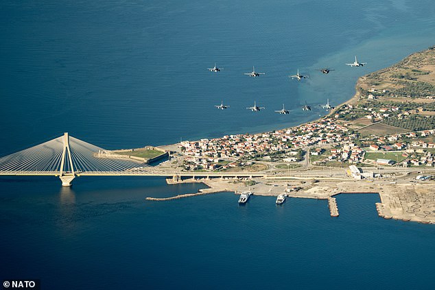 Allied fighter jets taking part in NATO's Ramstein Flag exercise take to the skies over Greece