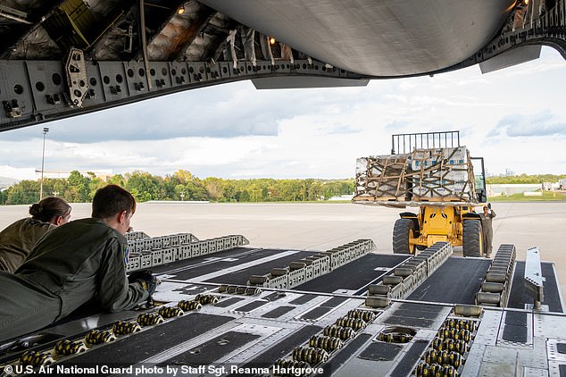 Pictured: A C-17 loaded prior to the delivery of a hurricane relief package.