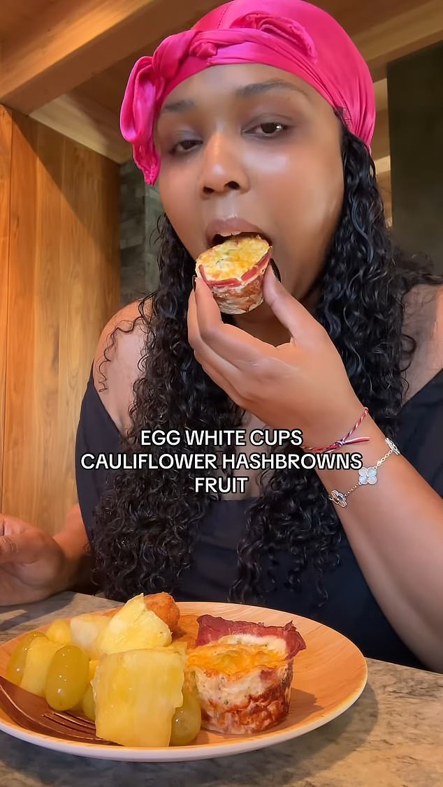 She took just one bite of each fruit, ham-coated egg white cups, and a cauliflower hash brown before placing them back on her plate.