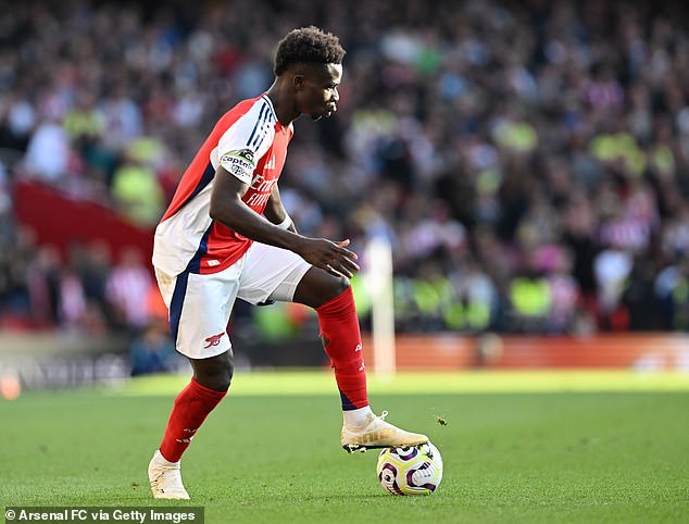 Saka was rewarded with a bumper new contract in the summer and has produced two goals and seven assists in just seven games.