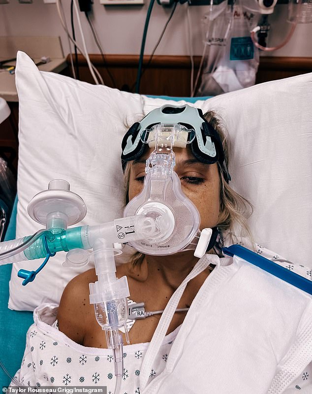 Grigg is pictured on March 16 when she had to be hospitalized and put on a ventilator.