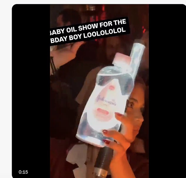 The bottles were a clear and tasteless reference to the 1,000 bottles of baby oil that were allegedly found inside Diddy's home when he was arrested on sex trafficking charges.