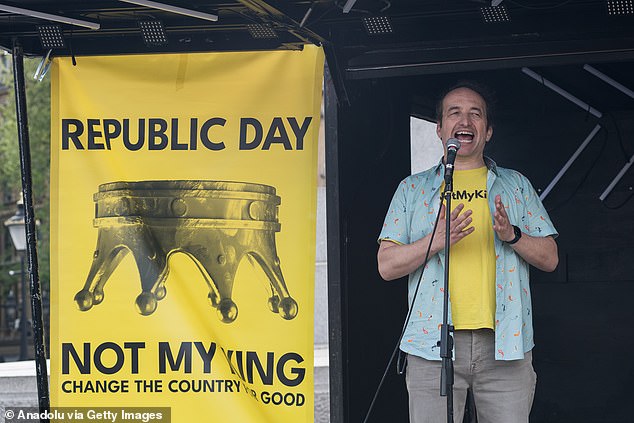 Republic chief executive Graham Smith speaks during an anti-monarchy demonstration on the weekend of the first anniversary of the coronation of King Charles III.