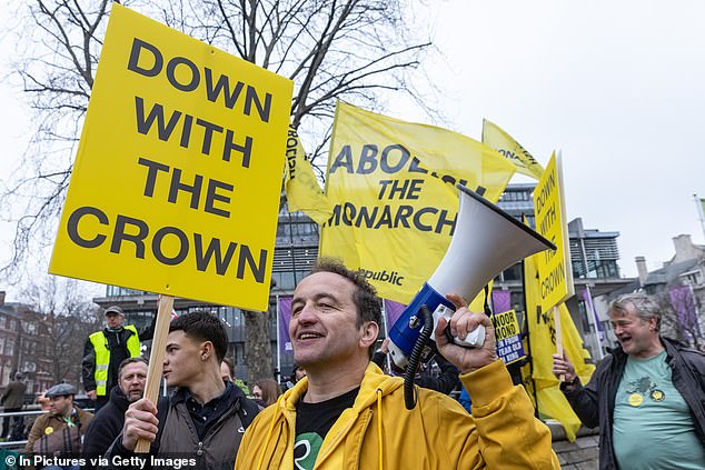 Graham Smith, chief executive of Republic, pictured at an anti-monarchy protest outside Westminster Abbey on March 11.