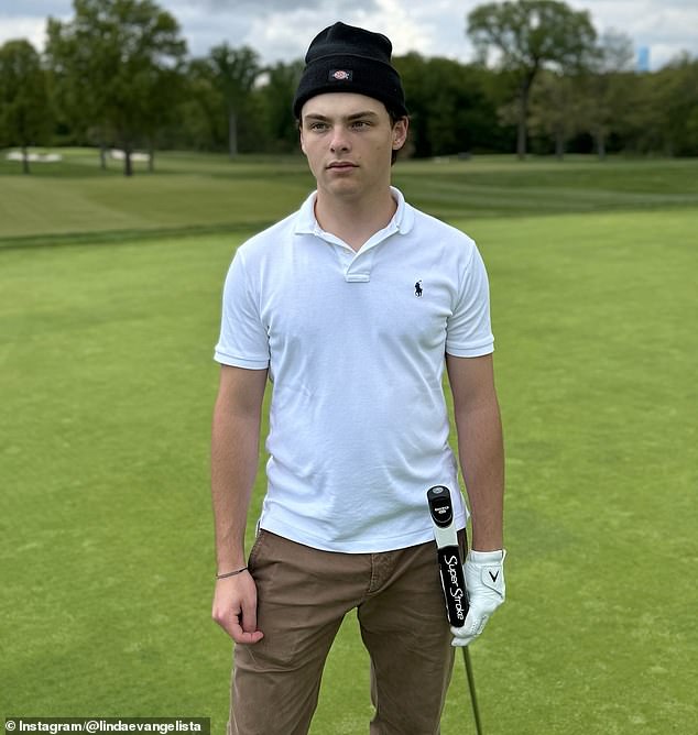 Augustin could be seen posing on a golf course in one image while wearing a white polo shirt and khaki pants.