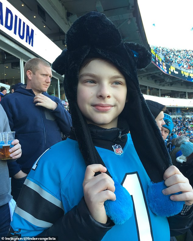 In one image, his son could be seen sporting a blue jersey while cheering on the Carolina Panthers at an NFL game.