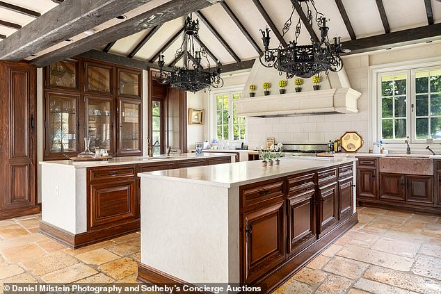 There are custom designed La Cornue copper stoves in the kitchen.