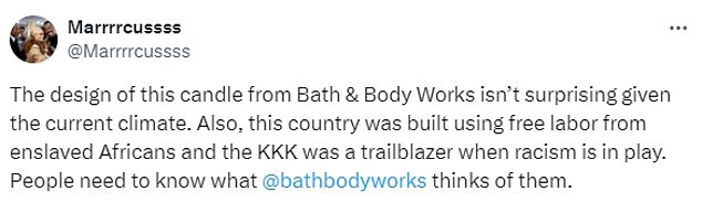 One person tweeted: 'Bath & Body Works removing that candle was a necessary step.' How did that design get to the shelves?