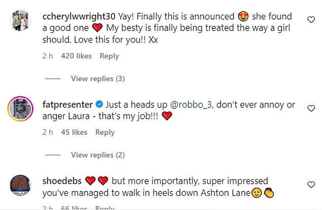 Laura's friends and fans took to the comments to wish her the best in her new relationship.