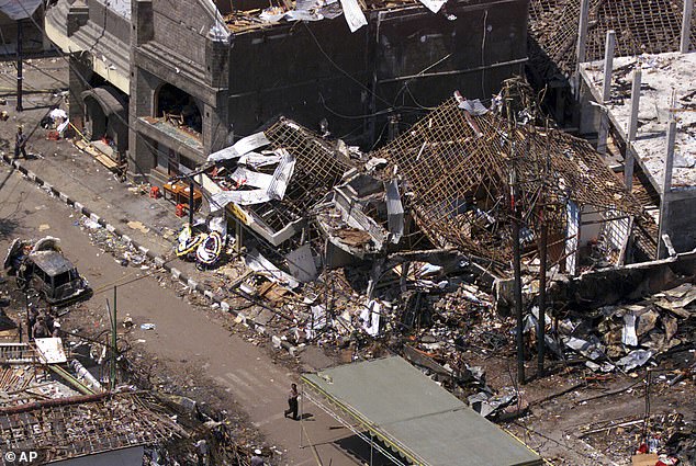 Ms Le Grand was seriously injured in the horrific 2002 Bali bombings, a series of terrorist attacks that killed 202 people, including 88 Australians (pictured is the aftermath in Kuta).