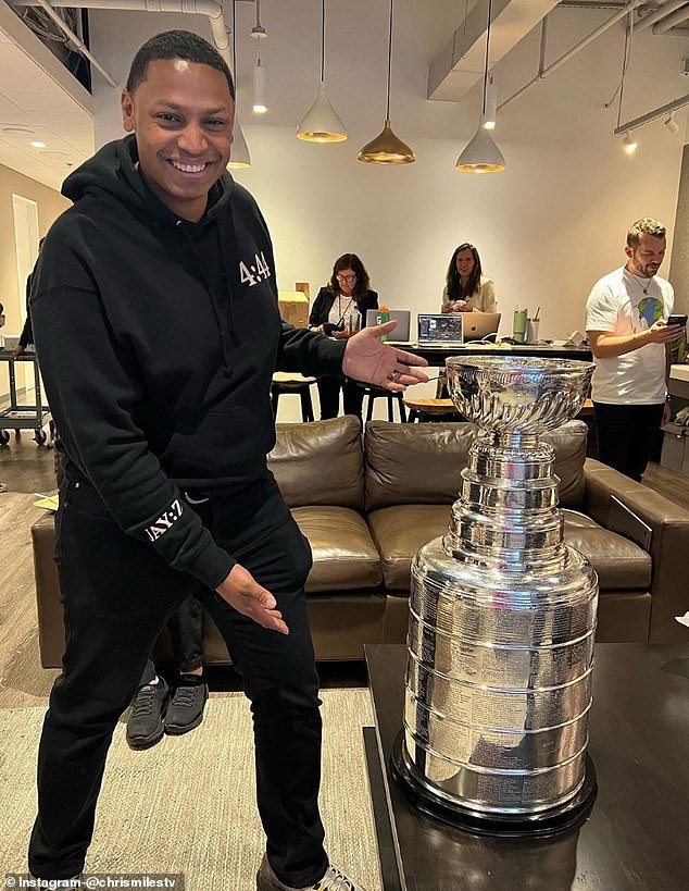 Miles, seen in April 2023 with the NHL Stanley Cup, is a host for NBA TV