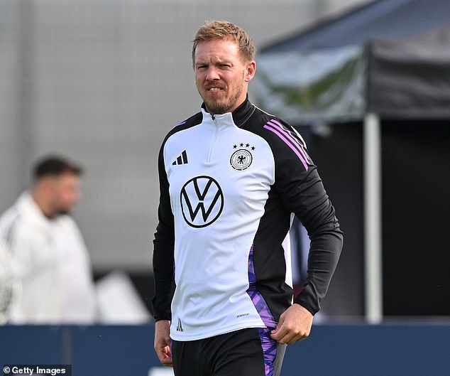 Klopp is now believed to have a verbal agreement that allows him to leave Red Bull and replace Julian Nagelsmann (pictured) in charge of Germany if the opportunity arises.