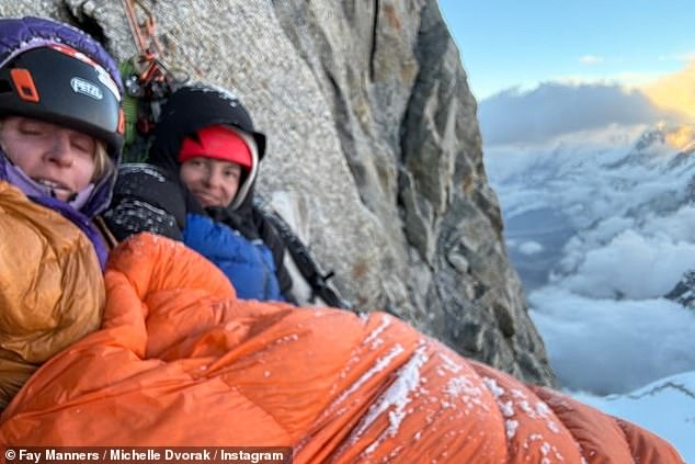 New photos show Michelle Dvorak, right, and Fay Manners, trapped on a ledge after losing much of their equipment.