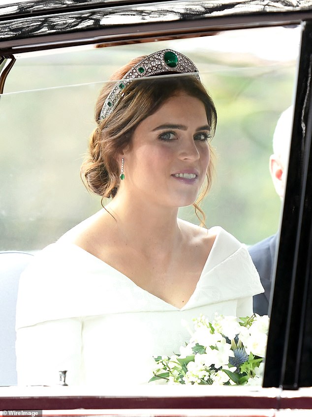 Princess Eugenie arrives at her wedding at St George's Chapel in Windsor on October 12, 2018.