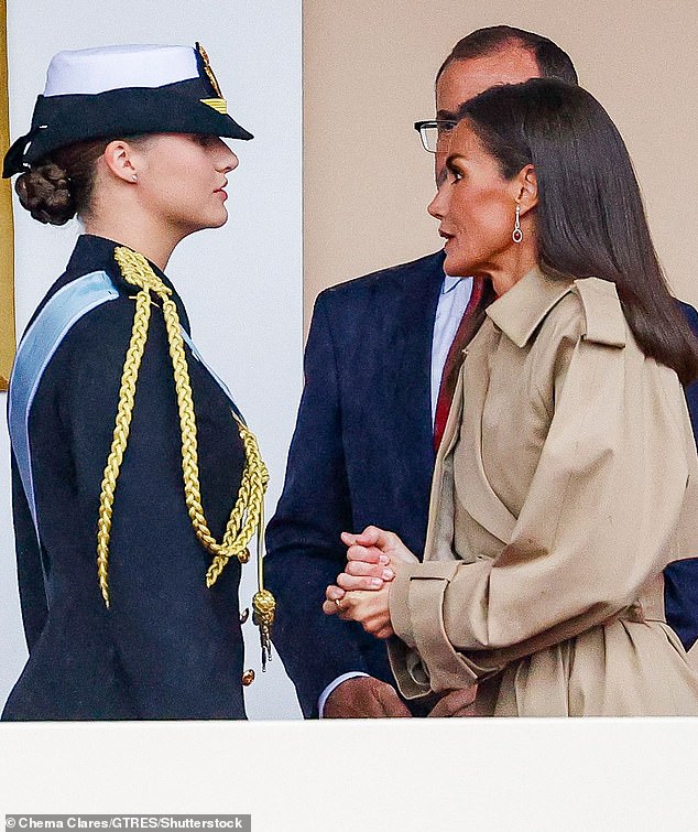 Princess Leonor (pictured, left) is the heir to the Spanish throne. He is currently serving three years of military service (his mother, Queen Letizia, is pictured, right)