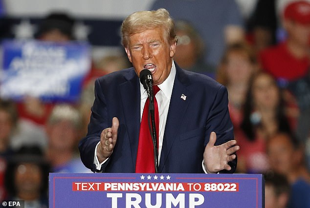 Trump is much more comfortable on the podium at a rally in Erie, Pennsylvania, on September 29, before his tirade against donors at a fundraiser.