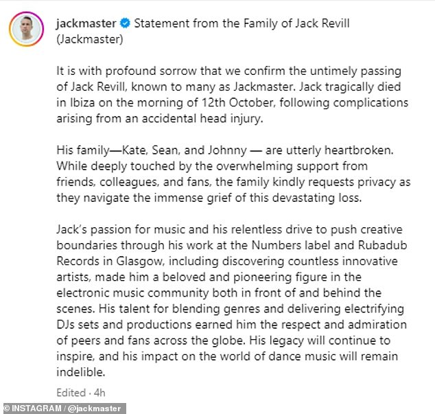 On Saturday, October 12, the Scottish musician's family revealed that he tragically passed away that morning in Ibiza, Spain.