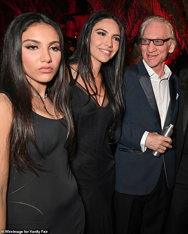 The weekend walk comes in the wake of news that Alfallah (second from left) split from Pacino and has since moved on with comedian and talk show host Bill Maher; Pictured are Remi Alfallah, Noor Alfallah and Bill Maher.