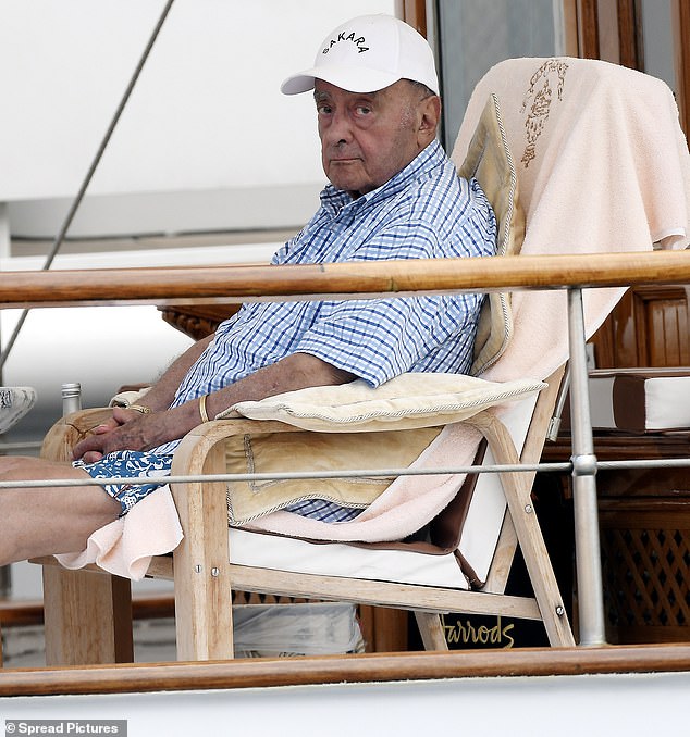 In the photo: Fayed in 2018 aboard his yacht in St Tropez, on the French Riveria.