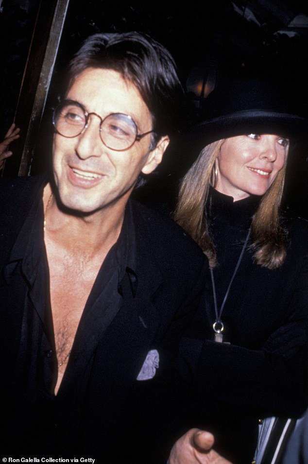 Keaton wore her trademark bowler hat while dating Al Pacino on and off from 1974 to 1990; The actors starred together in The Godfather (1972) and The Godfather II (1974).