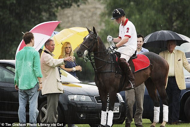 Prince Harry plays polo while Chelsy and then-Prince Charles watch at Cirencester Park Polo Club in 2006.