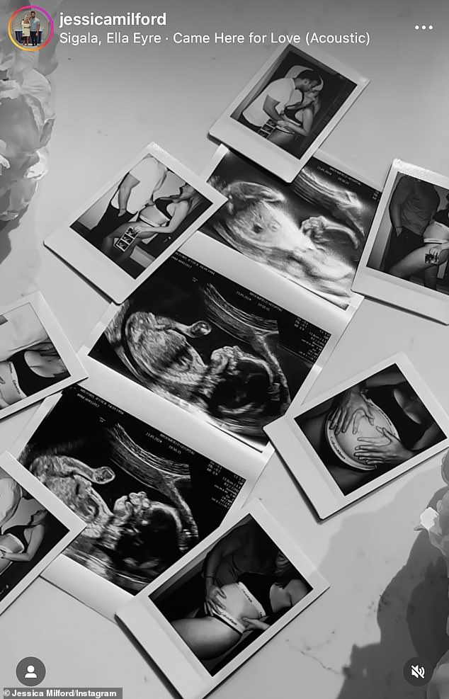 The former TOWIE star announced his first child is due in October with adorable Polaroid photos of him holding Jessica's growing stomach and looking lovingly into her eyes.