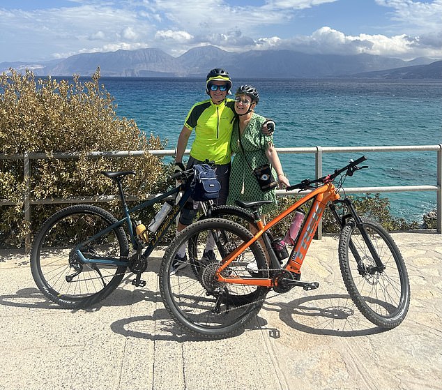 Angela and her husband Martin rent bikes for a guided tour of the mountains from the hotel.