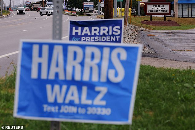 Harris/Walz signs in Indiana, Pennsylvania, ahead of Trump's visit last month