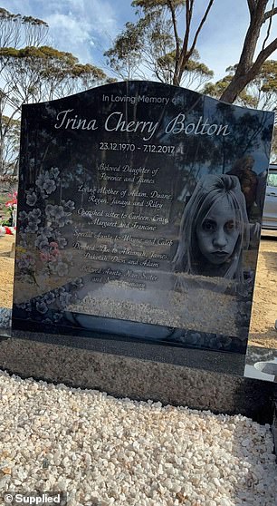 The grave of Riley's mother, Trina, who died of leukemia just before Christmas 2017.